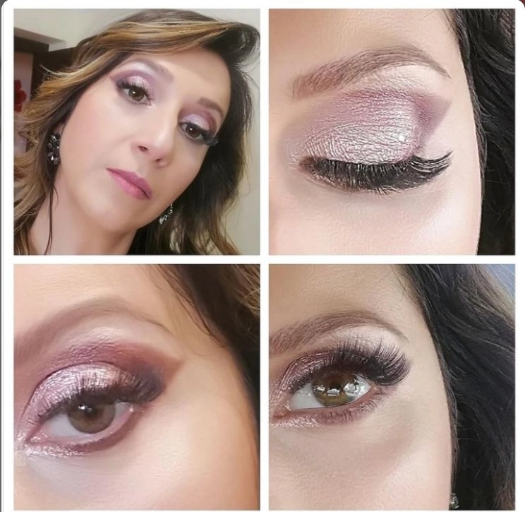 Conjunto de trabalhos de maquilhagem em tons rosa e neutros